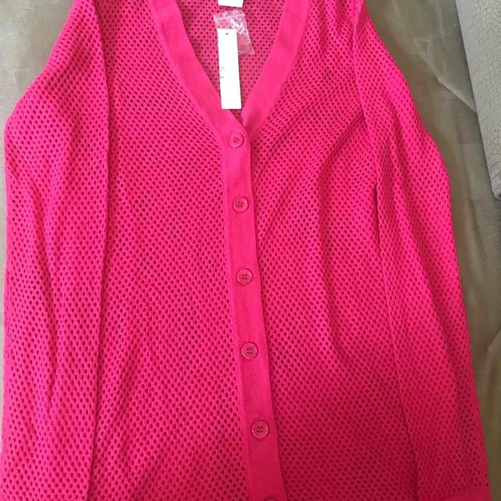 Sweet Romeo Bright Pink Open-Knit Button Sleeveless Cardigan